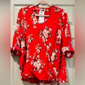 NWT KUT FORM THE KLOTH RED FLORAL BLOUSE QUARTER SLEEVE BLOUSE